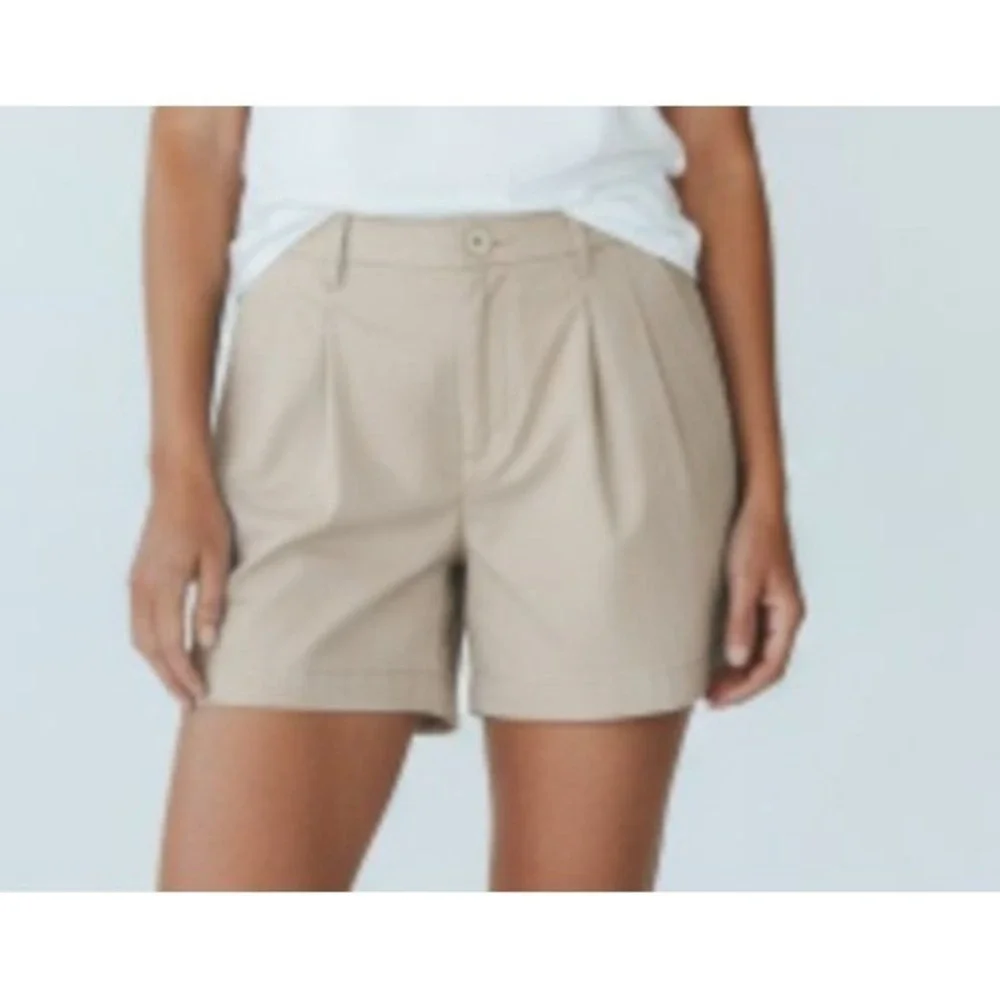 F by Faconnable Womens Tan Pleated Shorts‎ Size 14 Cotton Casual Chino